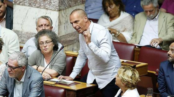 YV in Parliament - offering his seat to Tsipras